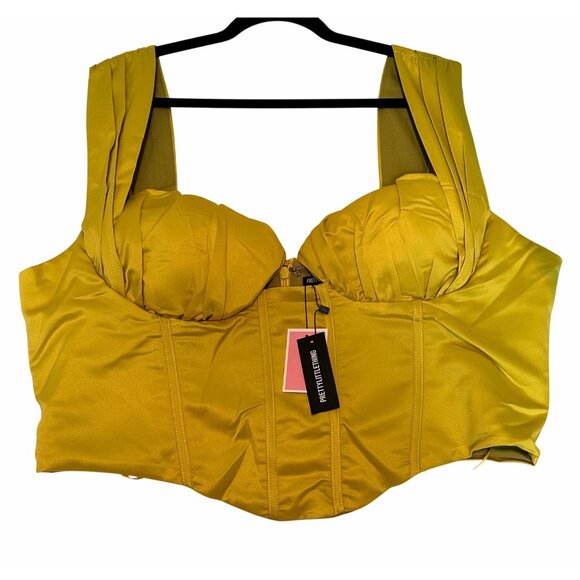 Womens Chartreuse Constructed Satin Ruched Bust Corset US/18 PrettyLittleThing - Picture 3 of 13